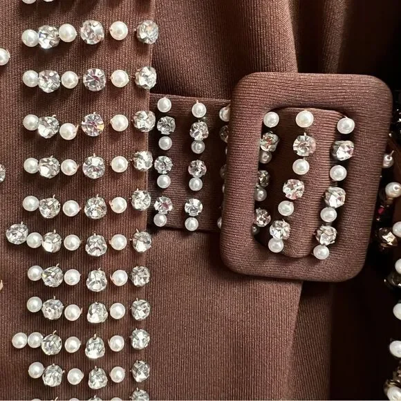 Vintage Handmade One of a Kind Beaded Rhinestone 3 Piece Belted Dress Jacket Set